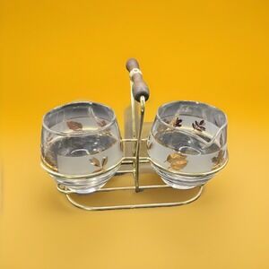 VTG MCM‎ Libbey Golden Foliage Frosted Glass Creamer & Sugar Bow Set 5.5" x 7"